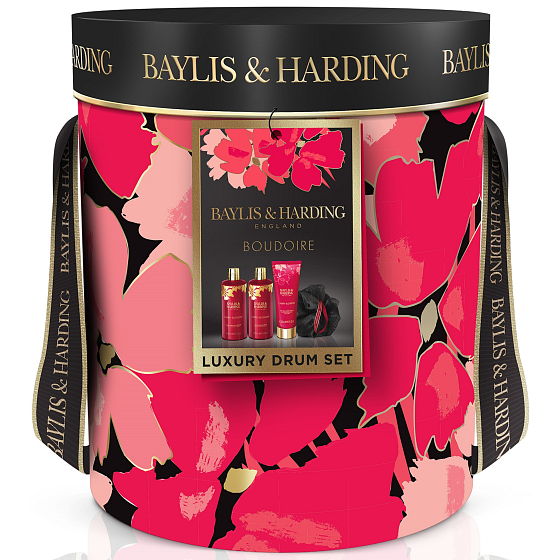 Baylis & Harding Cherry blossom shower cream 300 ml + body lotion 200 ml + bath foam 300 ml + bath sponge, cosmetic set for women