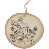 Wooden decoration for hanging with birds 10 cm
