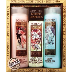 Bohemia Gifts Alfons Mucha Darts and roses creamy shower gel 200 ml + aquaminerals creamy shower gel 200 ml + toilet soap with glycerin and extracts from olive and citrus leaves 120 g, cosmetic set