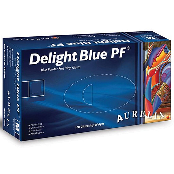 Aurelia Delight Blue PF Disposable vinyl gloves without powder size S box 100 pieces