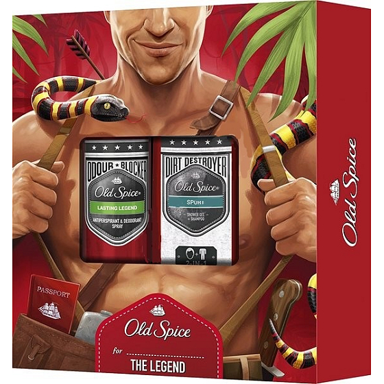 Old Spice Sport 2 in 1 shower gel and shampoo 250 ml + Legend antiperspirant deodorant spray 150 ml, cosmetic set