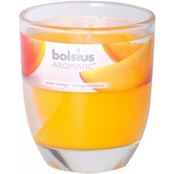 Bolsius Aromatic Exotic Mango - Exotic Mango scented candle in glass 70 x 80 mm 290 g, burning time 35 hours