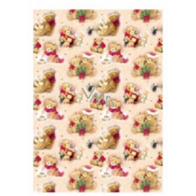 Ditipo Gift wrapping paper 70 x 200 cm Christmas beige teddy bears, teddy bear with a book