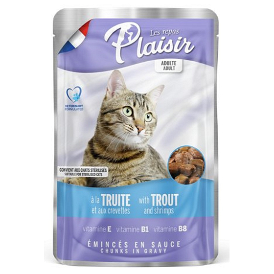 Plaisir Cat with trout and shrimp complete cat food pouch 100 g