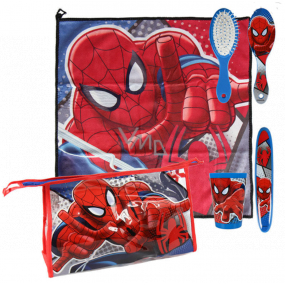 Marvel Spiderman Hygienic set plastic cup, hair comb, toothbrush holder, towel (40 x 40 cm) and bag