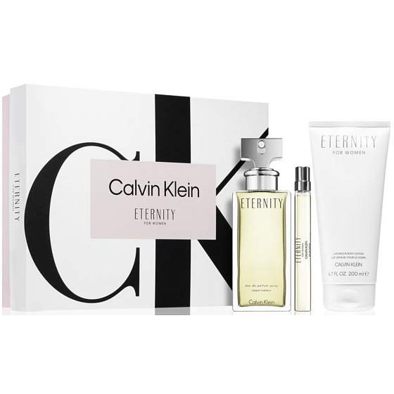 Calvin Klein Eternity eau de parfum for women 100 ml + eau de parfum for women 10 ml + body lotion 200 ml, gift set for women