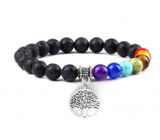 Chakra bracelet Tree of Life + Lava black, elastic natural stone, bead 8 mm / 16-17 cm, born of the four elements