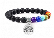 Chakra bracelet Tree of Life + Lava black, elastic natural stone, bead 8 mm / 16-17 cm, born of the four elements