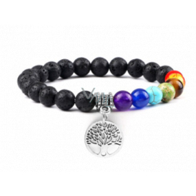 Chakra bracelet Tree of Life + Lava black, elastic natural stone, bead 8 mm / 16-17 cm, born of the four elements