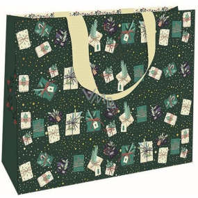 Nekupto Paper gift bag with embossing 30 x 23 x 12 cm Christmas gifts green