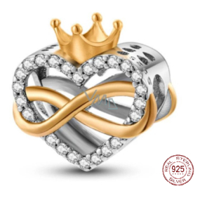 Sterling Silver 925 Queen of Hearts - Infinity and Heart with Crown, Love Bracelet Bead