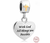 Sterling silver 925 Religious magic with God all hearts are possible, bracelet pendant