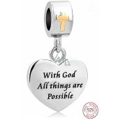 Sterling silver 925 Religious magic with God all hearts are possible, bracelet pendant