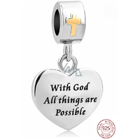 Sterling silver 925 Religious magic with God all hearts are possible, bracelet pendant