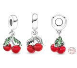 Sterling silver 925 Asymmetrical cherries, pendant for bracelet, food and drink