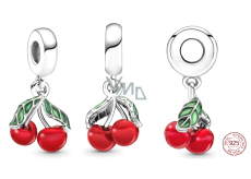 Sterling silver 925 Asymmetrical cherries, pendant for bracelet, food and drink