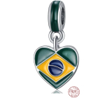 Charm Sterling silver 925 Brazilian flag - heart, coffee bean, travel bracelet pendant