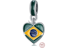 Charm Sterling silver 925 Brazilian flag - heart, coffee bean, travel bracelet pendant