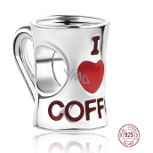 Sterling silver 925 I love coffee, bead bracelet, food and drink