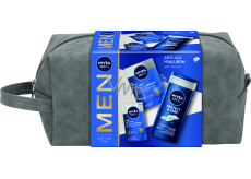 Nivea Men Anti-Age Hyaluron Protect & Care shower gel for body, face and hair 250 ml + Anti-Age Hyaluron after shave balm 100 ml + Anti-Age Hyaluron anti-wrinkle cream 50 ml + cosmetic bag, cosmetic set for men