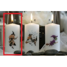 Lima Witch playing on a broom candle with a printed cylinder white 50 x 100 mm 1 piece