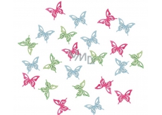Butterflies wooden green, blue, pink 2 cm 24 pieces