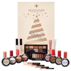 Makeup Revolution Shadows, Brightener, Base, Bronzer, Lipstick, Lip Gloss, Cosmetic Brush, Mirror, Advent Calendar Cosmetic Set