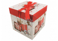 Folding gift box with Christmas ribbon with gifts and gingerbread 10.5 x 10.5 x 10.5 cm