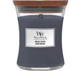 WoodWick Indigo Suede - Blue suede scented candle with wooden wick and lid glass medium 275 g