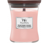 WoodWick Pressed Blooms & Patchouli scented candle with wooden wick and lid glass medium 275 g