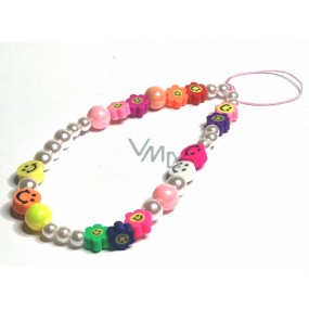Anti-lost mobile phone pendant with beads, smiley face, beads, circumference 26,5 cm