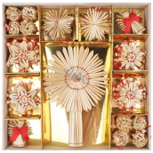 Straw ornaments with spike and red thread for hanging 6 - 10 cm 40 pieces