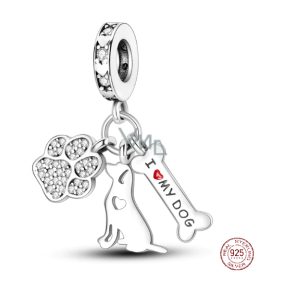 Sterling silver 925 I love my dog, 3in1 pet bracelet pendant