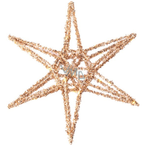 Hanging LED Christmas decoration Star gold 300 x 300 mm with timer