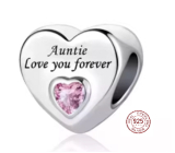Charm Sterling Silver 925 Aunt Loves You Forever Heart, Bead for Family Bracelet