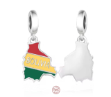 Charm Sterlingové stříbro 925 Bolívie vlajka - houpající se mapa, přívěsek na náramek cestování