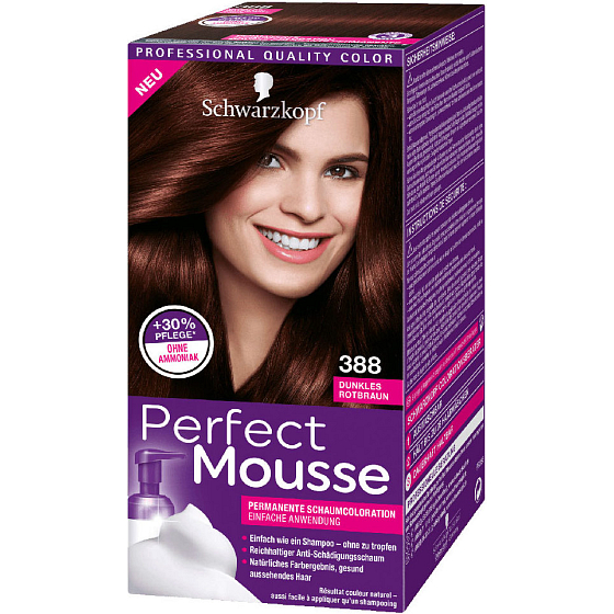 Schwarzkopf Perfect Mousse Permanent Foam Color Hair Color 388 Dark red-brown
