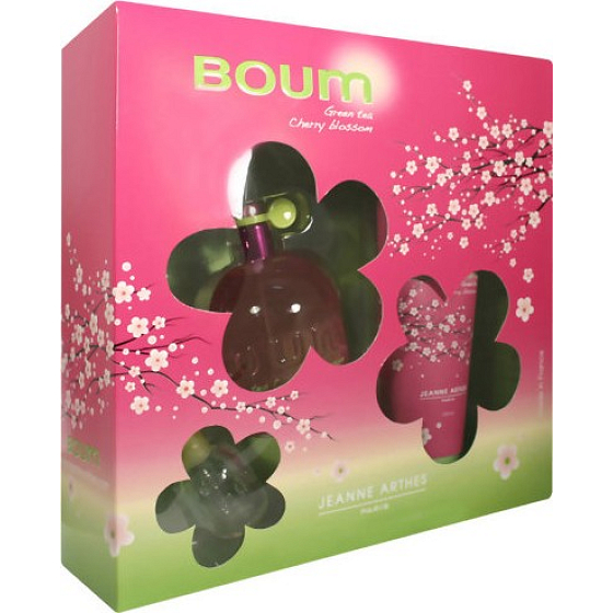 Jeanne Arthes Boum Green Tea Cherry Blossom perfumed water for women 100 ml + shower gel 100 ml + mini 7 ml