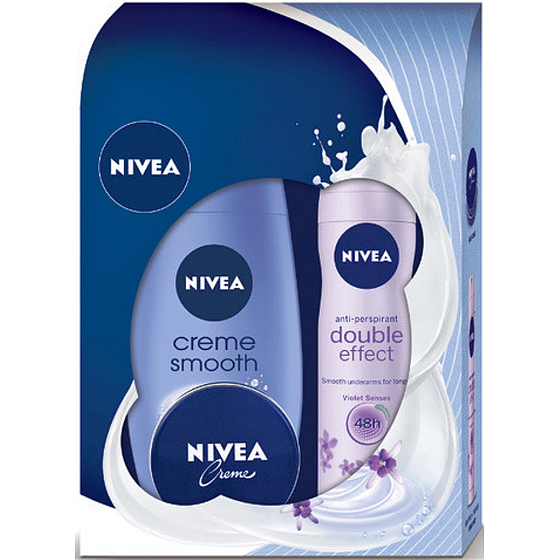 Nivea Creme Smooth shower gel 250 ml + Double Effect Violet Senses antiperspirant deodorant spray 150 ml + intensive cream 30 ml, for women cosmetic set