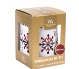 WoodWick Pomegranate - Pomegranate Scented Candle with Wooden Wick Petite 3 x 31 g + White Snowflake Candlestick Gift Set