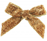 Velvet gold glittering bow 8 cm 12 pieces