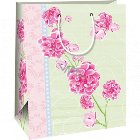 Ditipo Gift paper bag 26.4 x 13.7 x 32.4 cm green, pink flowers