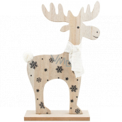 Wooden reindeer with white scarf 17 x 27 cm