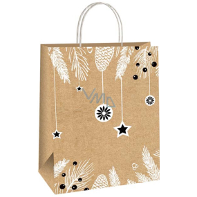 Ditipo Gift paper bag 22 x 10 x 29 cm Christmas light brown twigs, pine cones, ornaments