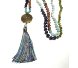 108 Mala 7 chakra necklace, meditation jewelry, natural stone, knotted, tassel 9 cm, bead 6+8 mm