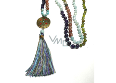 108 Mala 7 chakra necklace, meditation jewelry, natural stone, knotted, tassel 9 cm, bead 6+8 mm