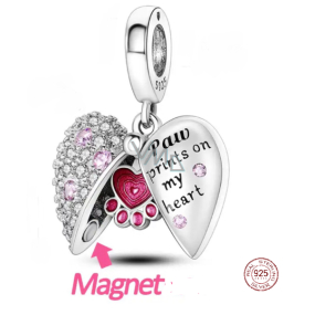 Sterling silver 925 Pawprints on my heart, heart pendant on pet bracelet