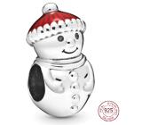 Charm Sterling silver 925 Snowman with Christmas hat, bead on bracelet Christmas