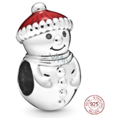 Charm Sterling silver 925 Snowman with Christmas hat, bead on bracelet Christmas