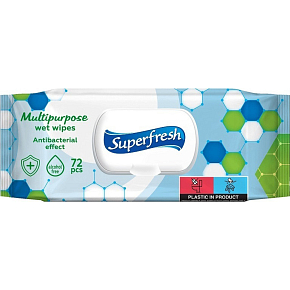 SuperFresh antibacterial wet wipes with clip, 72 pcs